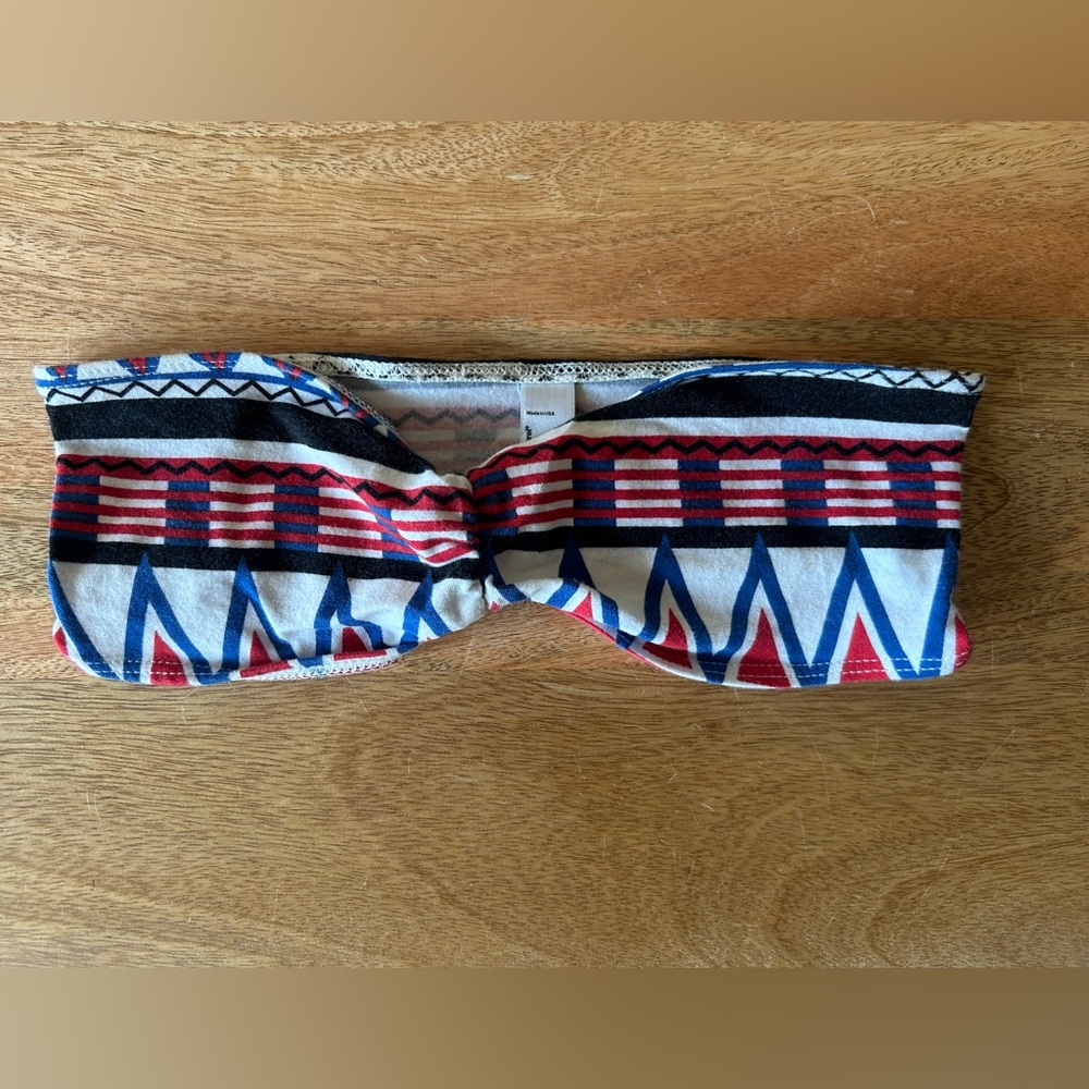 American Apparel Strapless Bandeau Top with Red, Blue, and Black Print